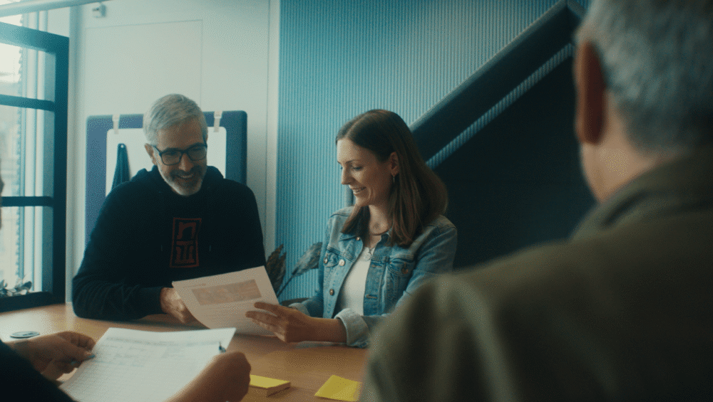 Das Team zentroom – fünf engagierte Mitarbeitende in einem modernen Coworking Space, die gemeinsam an der Vision von zentroom arbeiten.